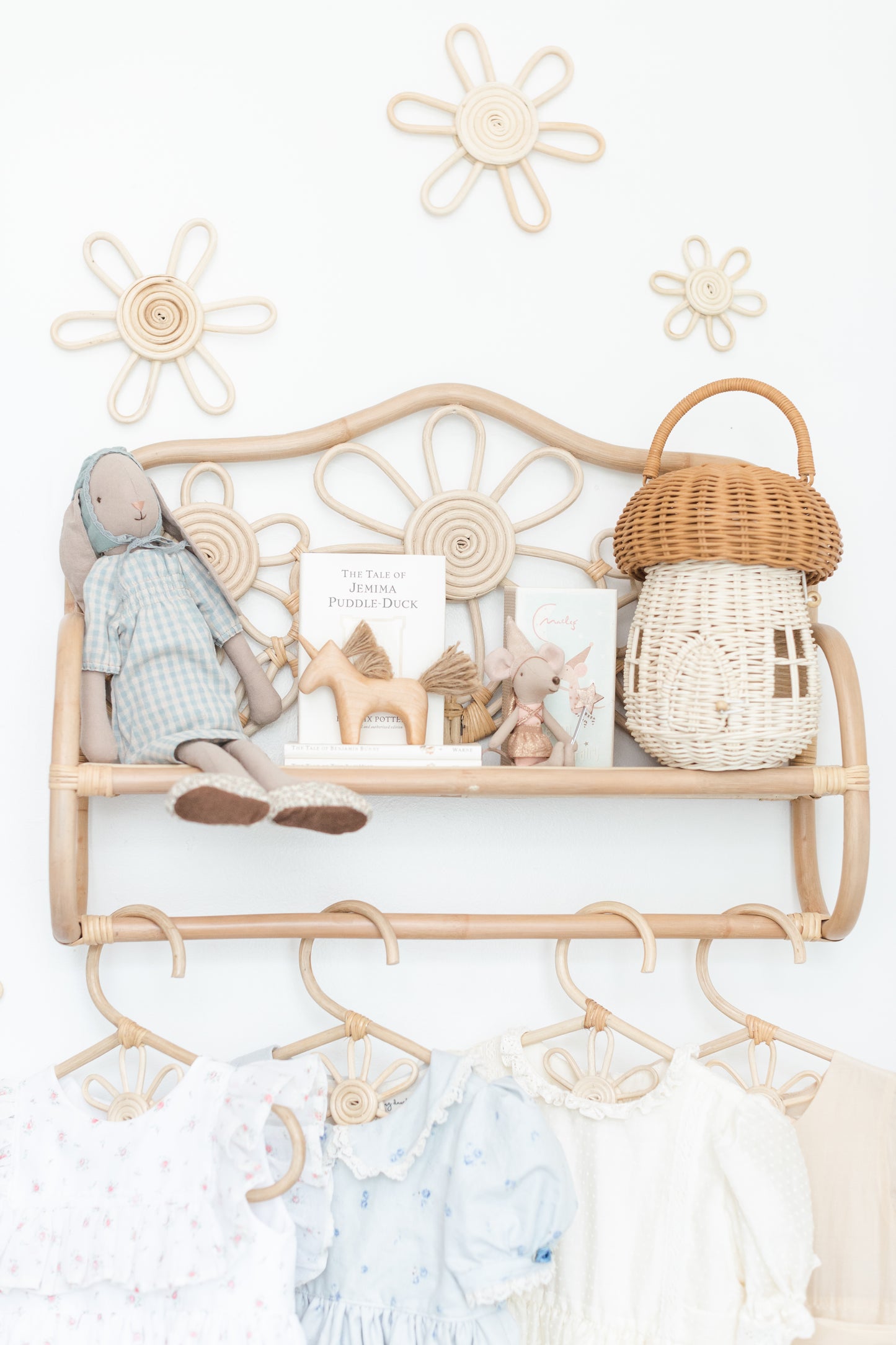 Daisy Whispers Rattan Wall Shelf