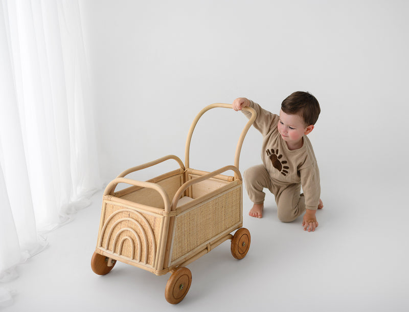 Rainbow Rattan Toddler Push Cart